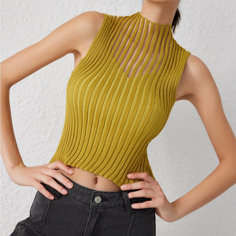 NWOT Stand Mesh Collar Ribbed Tank Top